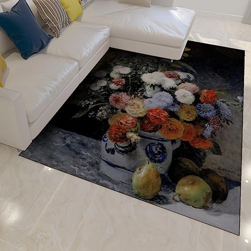 Sunflower Rugs Pierre Auguste Renoir Prints Area Rug Mixed Flowers in an Earthenware Pot Artwork Rugs for Living Room Office Decor 5'3''x7'2'' - size: 5'3''x7'2''