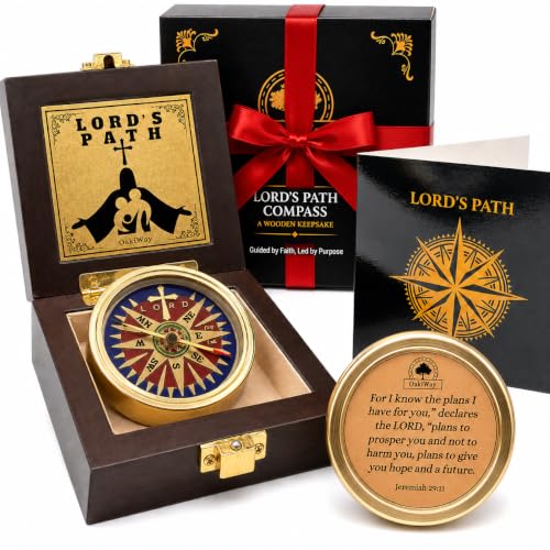 Lord's Path Compass - Baptism, Communion, Confirmation, Christian Gifts for Teenage Boys | Religious Gifts for Men, Graduation Inspirational Present - Greeting Card Included - color: Jeremiah 29:11