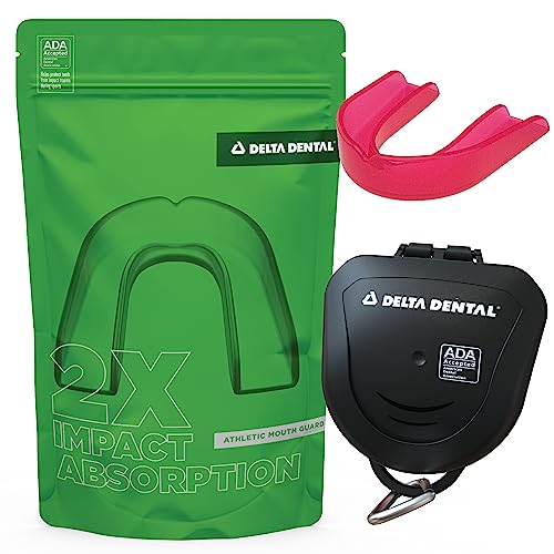 Delta Dental Mouth Guard, ADA Accepted, 1-Pack Plus Case, Adult Pink | 2X impact absorption vs standard mouthguards; works with braces; for contact sports - color: Pink, size: Adult