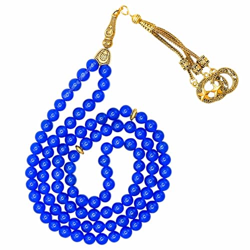 Amazing Gemstone Crystal Tasbeeh with Moon and Star Charm - Certified Crystal Muslim Prayer Beads Natural Gemstone Tasbih Gift for Ramadan Dhikr and Daily Namaz (G) - color: Blue Jade