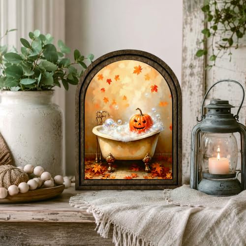 Halloween Pumpkin Bath Arched Table Sign, Rustic Farmhouse Decor - color: Pumpkin Bathtub