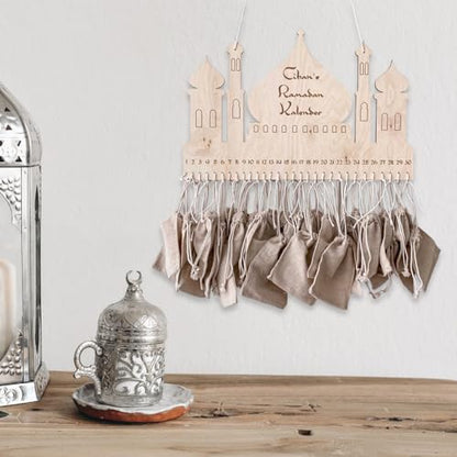 Ramadan Decorations Countdown Calendar, Wooden Advent Calendar with Cloth Pocket Eid Mubarak Decoration, 30 Days Eid Mubaraks Home Ornament, Ramadan Decor Wooden Wall Signs Wall Plaque