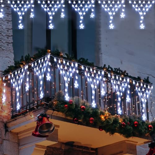 Ramadan Lights Outdoor Decorations 218 LED 13.8ft Star Curtain Fairy Lights with 12 Drops, Clear Wire LED String Light Decor with 8 Modes for Wedding Party Holiday Christmas Home Indoor Outdoor Decor - color: Cool White