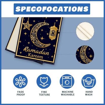 XCHI Black Golden Moon Stars Lantern Ramadan Kareem Table Runner Table Decoration for Party Home Kitchen Dining Holiday Decor 13x72 Inch