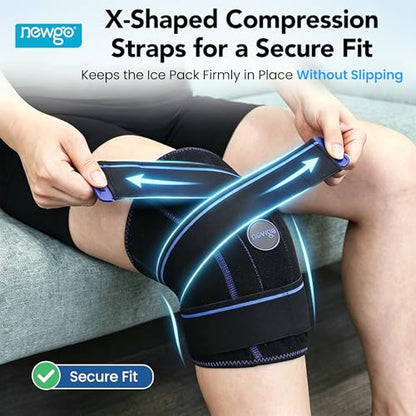 NEWGO Knee Ice Pack, 2-Hour Cold Therapy for Post-Surgery Relief | Reusable Wrap for Knee Replacement, Injuries, Swelling, and Post-surgery Recovery, Ideal for Sports Injuries