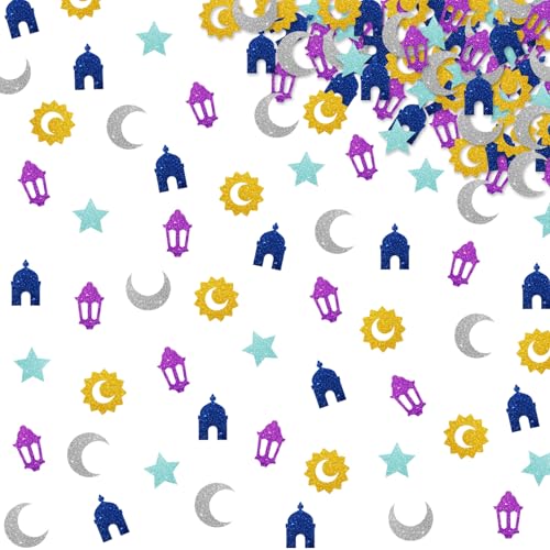 150pcs Ramadan Confetti, Eid Mubarak Table Confetti, Gold Glitter Muslim Islamic Moon Star Table Scatter, Ramadan Kareem Mubarak Party Decoration - style: 3
