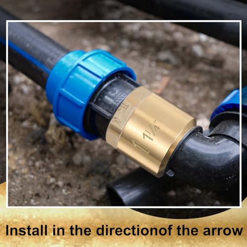 Zonon 2 Pcs 1-1/4 Inch Check Valve One Way Brass Non Return in Line Check Valve with Backflow Prevention NPT Male in FNPT out for Garden Hose Well Pumps Irrigation Systems Chemical Industry - size: 1-1/4 Inch