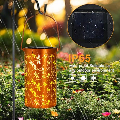 YISITEONE Dragonfly Outdoor Solar Lanterns, Garden Waterproof Metal Hanging Decor Lights for Patio Yard Pathway Lawn Front Porch, Birthday Gardening Gifts for Women Mom Grandma - style: Dragonfly