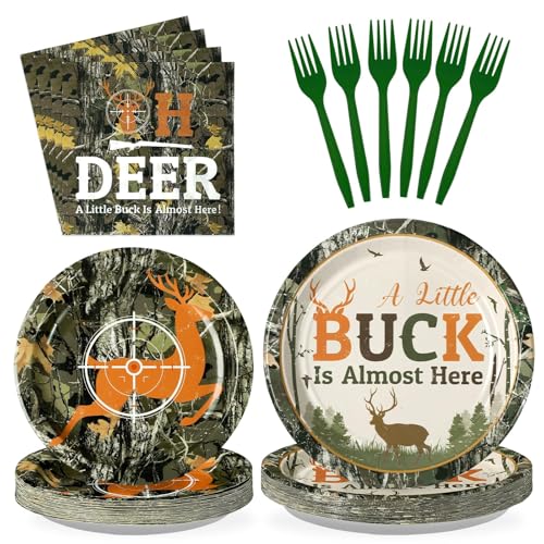 Grencian 96Pcs Hunting Deer Camo Baby Shower Decorations Serves 24 - style: Hurt Deer Baby Shower