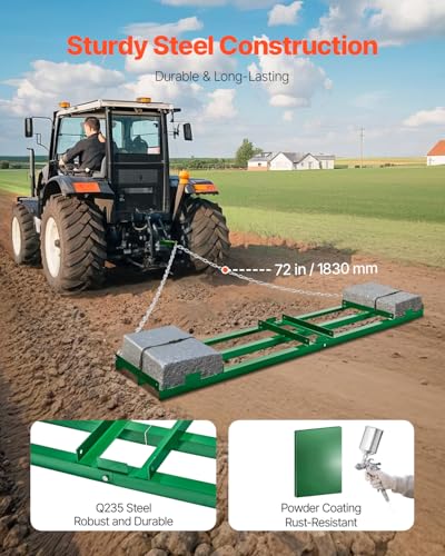 VEVOR Drag Harrow, 8 ft Heavy Duty Tow Behind Drag Harrow with Adjustable Bars & 72 in Chain, Driveway Grader Landscape Rake for ATV, UTV, Tractor, Mower Tow Behind Yard Lawn Leveling Tool - size: 8 FT- Green