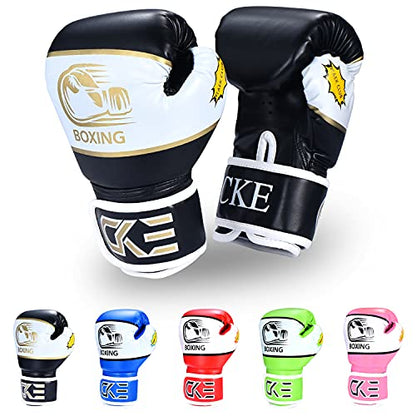 CKE Kids Boxing Gloves for Kids Boys Girls Junior Youth Toddlers Age 5-12 Years Training Boxing Gloves for Punching Bag Kickboxing Muay Thai - color: BLACK