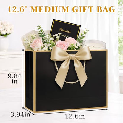 ANZNKU 2PCS Black & Pink Gift Bags Medium Wrapping Supplies, Gift Bags with Handles 4 Tissue Paper 2 Ribbon 2 Cards for Women Birthday Wedding Graduation Engagement Bridal Shower Present Party Favor - color: Black+Pink