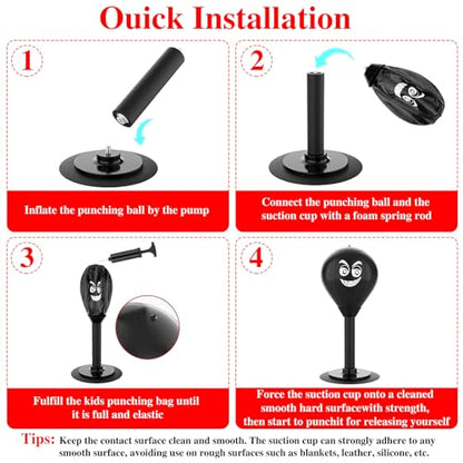 Desktop Mini Punching Bag for Kids&Adults-Stress Buster with Suction Cup for Office Table and Counters,Fun Gifts Suitable for All Ages - color: Black&Red
