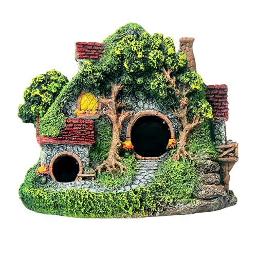 RVQIGYP[Magic Underwater Cabin Fish Tank Landscaping Hobbit House Decoration | Handmade Resin Material Waterproof and Anti-Fading | Fairy Tale Style Aquarium Landscaping Give Away Water Plants
