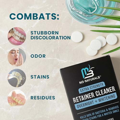 Overnight + Whitening Retainer Cleaner, Remove Stains, Discoloration, and Plaque | 4 Month Supply | Denture Cleanser with Whitening Boost,120 Tablets by M3 - size: Overnight Whitening (120 Count)