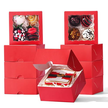 40 Pack Bakery Boxes 4x4x2 Inches Cookies Boxes Mini Bundt Cake Boxes Pie Boxes Cinnamon Roll Treat Box Chocolate Truffle Packing Party Wedding Favor - color: Red