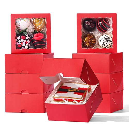 40 Pack Bakery Boxes 4x4x2 Inches Cookies Boxes Mini Bundt Cake Boxes Pie Boxes Cinnamon Roll Treat Box Chocolate Truffle Packing Party Wedding Favor - color: Red