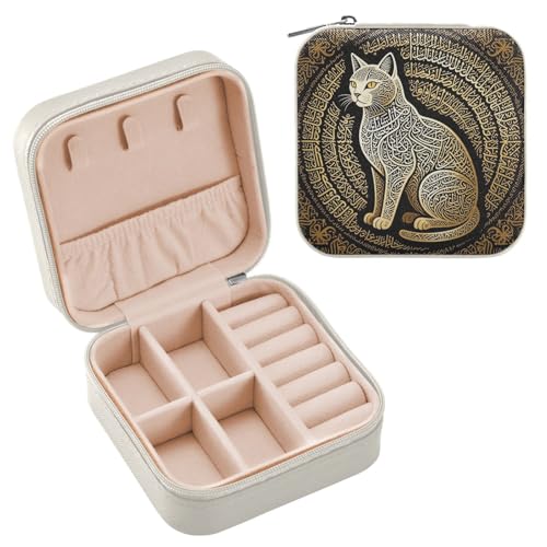 Arabic Calligraphy Cat Islamic Art jewelry storage box Travel Jewelery Organizer Portable for Women Ladies
