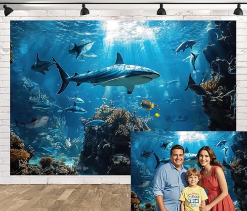 Shark Under The Sea Background Backdrop Blue Ocean Shark Underwater Sea Animal Photography Backdrop Banner Boy Girl Birthday Party Decoration Aquarium Studio Props Photo Booth 6X4FT - color: Blue, size: 6X4FT
