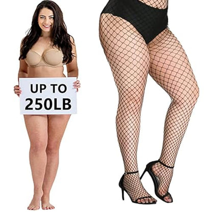 Black Fishnet Stockings for Women, Fishnet Tights Plus Size One Size Fit All - color: Black, size: Queen