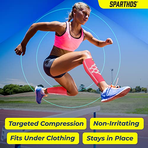 Sparthos Calf Compression Sleeves, Shin Splint Relief Men, Women - Pink-M | Leg Compression Sleeves (1 Pair), Varicose Veins, Pain & Cramp Recovery, Air Travel, Nurses, Maternity, Running, Soccer - color: Flamingo Pink