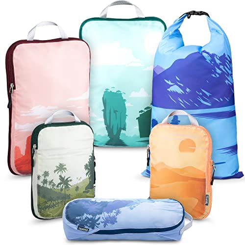TRIPPED Travel Gear Compression Packing Cubes for Carry-On Travel 6-Pack - color: Getaways, size: 6 Piece
