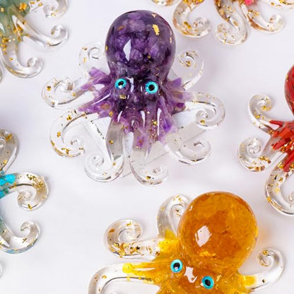 Octopus Decor Aquarium RoseQuartze Gravel Decorative Resin Glass with Natural Crystal Stone Marine Animals Fish Tank Ornaments Statue Healing Home Decor Ladies Gift 3.93"