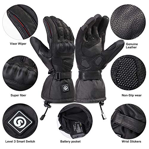 DAY WOLF Heated for Men & Women, Heating Motorcycle Gloves with 7.4V 2200MAH Rechargeable Battery Waterproof Windproof Electric Gloves for Winter Skiing Snowboarding Snowmobile Motorcycling - size: 3X-Large