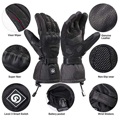 DAY WOLF Heated for Men & Women, Heating Motorcycle Gloves with 7.4V 2200MAH Rechargeable Battery Waterproof Windproof Electric Gloves for Winter Skiing Snowboarding Snowmobile Motorcycling - size: Large