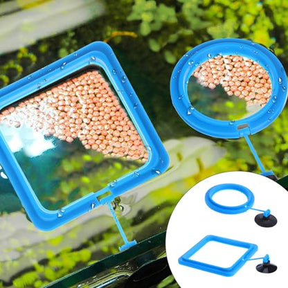 2 Pcs Fish Feeding Ring, Aquarium Feeding Ring Turtle Tank Accessories Automatic Square and Round Floating Food Feeder with Suction Cup for Betta Guppy Goldfish (Blue) - color: Blue