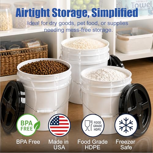 3.5 Gallon Bucket, Food-Grade w/Lid, BPA-Free, Black,3 Packs | Airtight Gamma Seal Screw-On Lid, Heavy-Duty 90 Mil HDPE Plastic, Food Safe and Durable Container, Bulk Storage, Made in USA - color: Black, size: 3 Packs