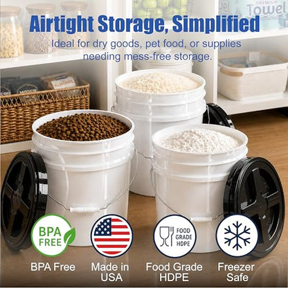 3.5 Gallon Bucket, Food-Grade w/Lid, BPA-Free, Black,3 Packs | Airtight Gamma Seal Screw-On Lid, Heavy-Duty 90 Mil HDPE Plastic, Food Safe and Durable Container, Bulk Storage, Made in USA - color: Black, size: 3 Packs