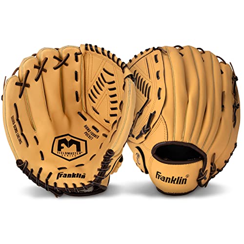 Franklin Sports Field Master Baseball + Softball Glove - Field Master Adult + Youth Baseball + Softball Mitt - Men's + Women's Gloves - color: Camel, style: 13" - Basket "V" Web