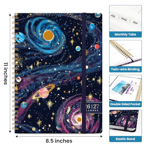 Planner 2026–2027, Academic Monthly Weekly Spiral Calendar, July 2026 – June 2027, Hardcover Agenda Notebook with Tabs, 8.5" x 11", Perfect for Students, Teachers, School & Daily Planning - Galactic Swirl - color: D-Galactic Swirl, size: (8.5"x11")a4