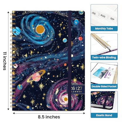 Planner 2026–2027, Academic Monthly Weekly Spiral Calendar, July 2026 – June 2027, Hardcover Agenda Notebook with Tabs, 8.5" x 11", Perfect for Students, Teachers, School & Daily Planning - Galactic Swirl - color: D-Galactic Swirl, size: (8.5"x11")a4