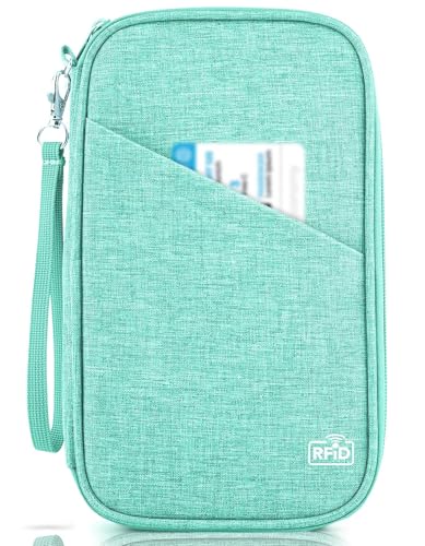 Passport Holder Family, Women Rfid Blocking Passport Wallet, Travel Essentials Premium Wallets, Waterproof Passport Holders Bag for Men Traveling, Travel Document Organizer Credit Cards Case - color: Family - Vivid Green
