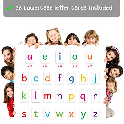 Attractivia Magnetic Big Alphabet ABC Flash Cards - 36 Sturdy Lowercase Large Letters(3 Sets of Vowels) - for Classroom Teachers, Homeschool, ESL, Kids and Adults - style: Lowercase