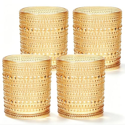 Flrolove Hobnail Drinking Glasses Set of 4, 10oz Amber Vintage Glasses | Cocktail Glasses, Vintage Glasses Drinking Set, Mixed Drinkware Set Vintage Glassware Set for Juice, Cocktail, Whisky, Soda