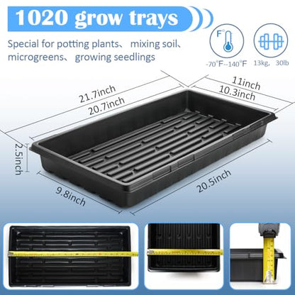10-Pack Heavy-Duty 1020 Seed Trays No Holes, Thick Plastic Plant Flats | Reusable Growing Trays for Seed Starting, Propagation, Microgreens, Transplanting & Bottom Watering (21" x 11", 2.76" Deep) - color: Black, size: 10p 1020 Trays No Holes