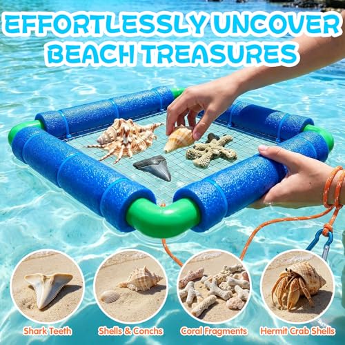 Floating Shark Tooth Sifter, Professional Stainless Steel Sand Sifter for Beach, Lightweight Shark Teeth Sifter for Fossil Hunting, Shelling & Beachcombing - color: Blue