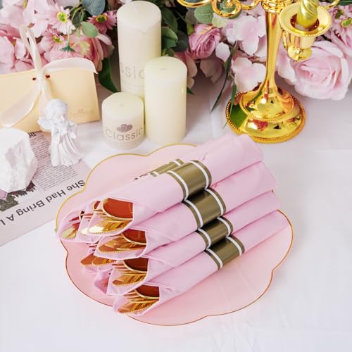Supernal Gold Plastic Silverware Set with Pre Rolled Pink Napkin-Disposable Cutlery with Pink Linen Napkin Gold, Wrapped Plastic Silverware Heavy Duty Suit for Birthdays, Parties, Weddings 30Packs - color: Pink and Gold, size: 30 Pack
