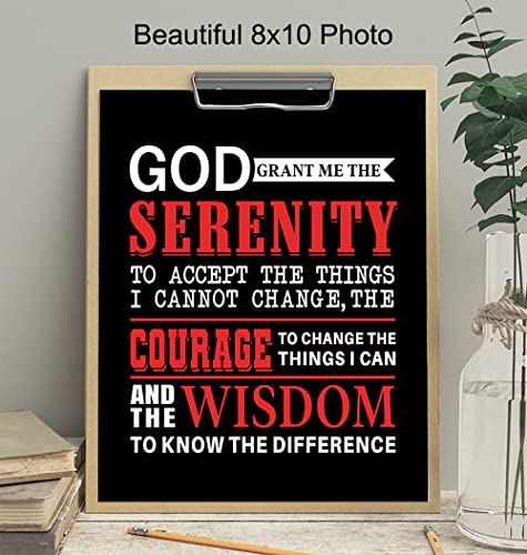 Serenity Prayer Wall Art Print - AA Recovery Poster 8x10 Unframed | Serenity Prayer Wall Decor, Recovery Gift Ideas, Sobriety Gifts For Women, Twelve Step Program Art, Addiction Recovery Decor