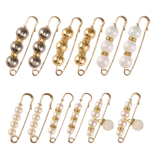 12 Pcs Pearl Brooch Pins for Women Clips Artificial Pearls Decorative Safety Pins for Dresses Skirts Sweaters Cardigans Shawls