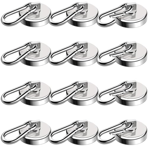 E BAVITE Carabiner Magnetic Hooks, 110LBS Strong Magnetic Hooks Heavy Duty with Swivel Carabiner Hook, for Hanging for Cruise, Garage, Kitchen, Refrigerator, Locker (12-Pack) - color: Silver, size: 12P