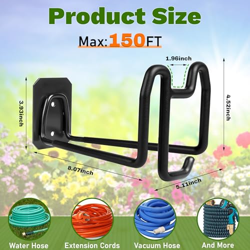 Garden Hose Holder Wall Mount Water Hose Holders for Outside | Metal Hose Hanger with Hook Heavy Duty Garden Hose Reel for Outside Yard Lawn Storage - color: 1pc Black