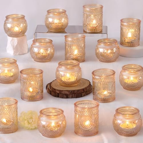 DARJEN Gold Votive Candle Holders Set of 36 - Glass Candle Holder Bulk for Table Centerpiece, Tea Lights Candle Holders for Home, Party & Wedding Shower Decorations - color: Gold, size: 36 PCS