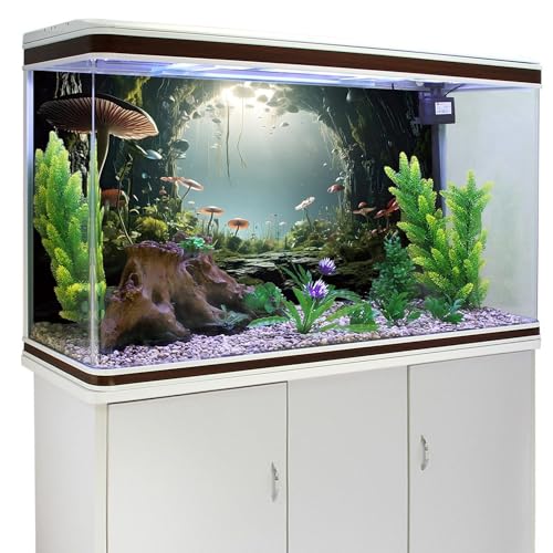 AWERT 30x18 inches Aquarium Background Foggy Stone Mushroom Moss Terrarium Background Polyester Green Plants Cave Fish Tank Background - size: 30x18in/75x45cm