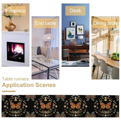Boho Moth Table Runner, Witchy Mysterious Moon Phase Garden Flower Plant Gothic Aesthetic Table Runner for Home Kitchen Dining Patio Holiday Party 13x36in - color: Moth-3, size: W13''xL36''