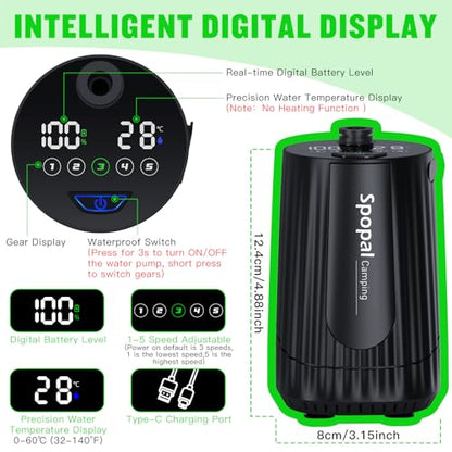 10000mAh Camping Shower with Collapsible Bucket Handle 20L | Portable Camping Shower, 5 Adjustable Speeds, IPX8 Waterproof, LED Display, Perfect for Hiking, Travel, Cars & Pets