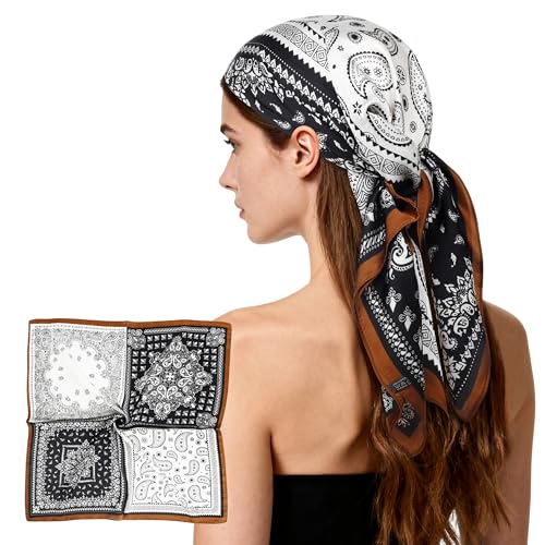27" Head Scarf Like Satin Silk for Women,Hair Scarves Bandana,Headband Silk Feeling for Hair Wrap - color: Black Gold